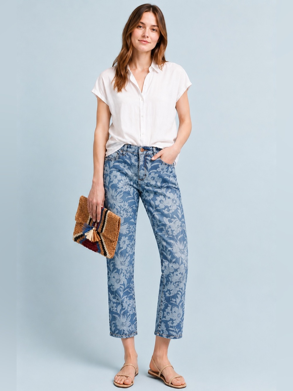 Anthropologie Pilcro & the Letterpress Floral Print Cropped Slim Jeans Size 30